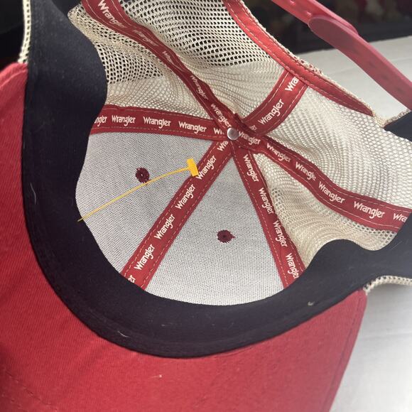 Wrangler Trucker Adjustable Hat With American Flag On Back. Red Wrangler Hat - Picture 7 of 16